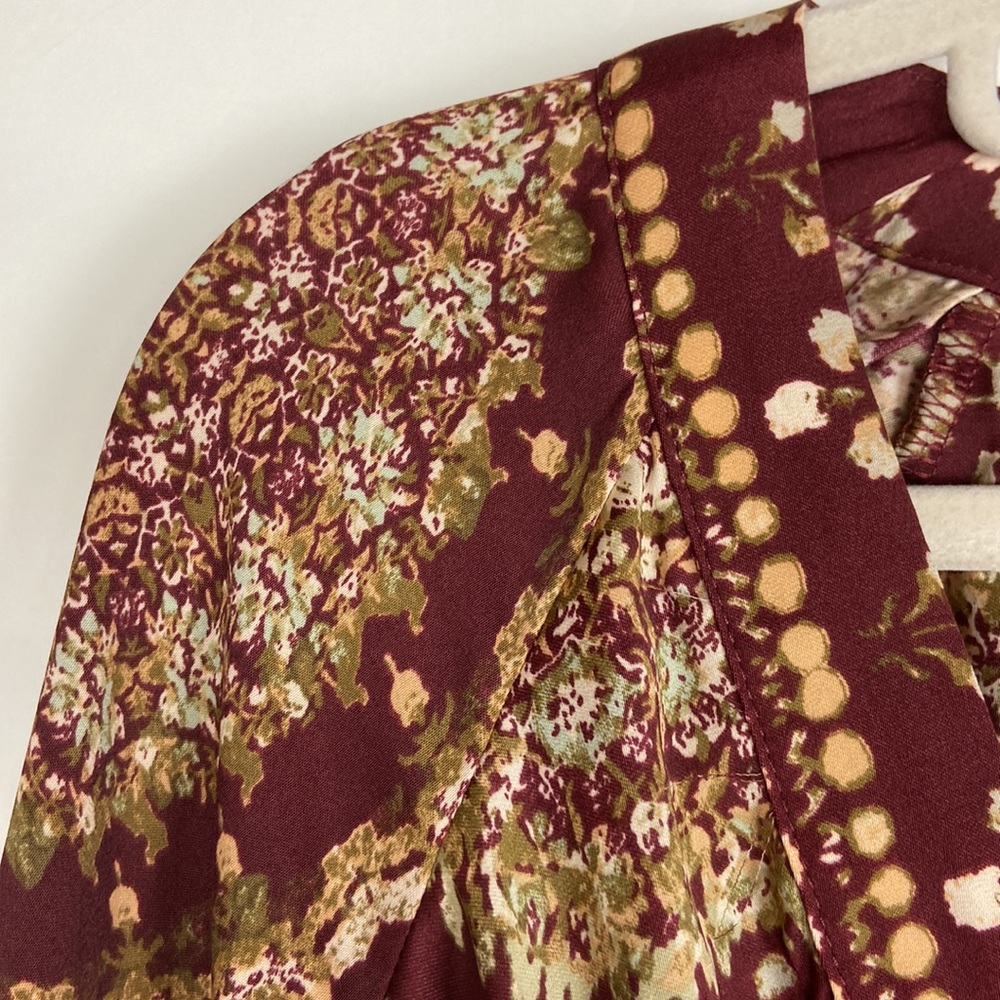 Free People Run Free Silky Long Sleeve Front Tie Deep V Lightweight Boho Blouse - Picture 11 of 16